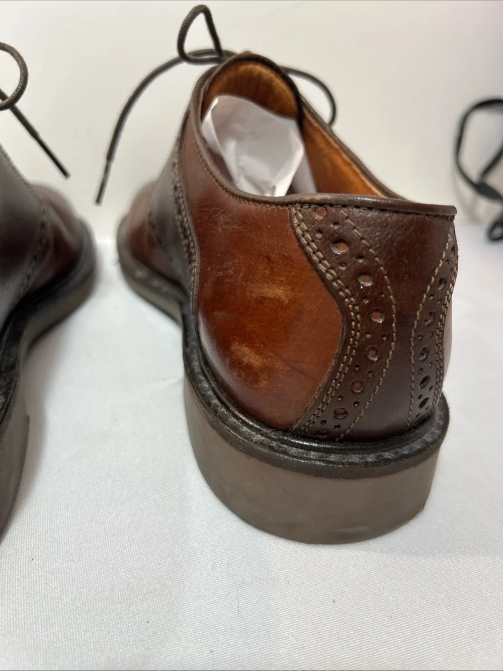 Men's Classic Brown Leather Oxford Shoes with Brogue Detailing Made In Italy Vtg